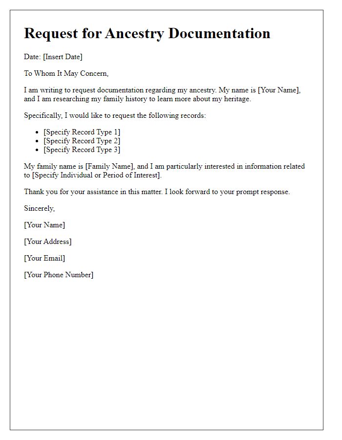Letter template of ancestry documentation request