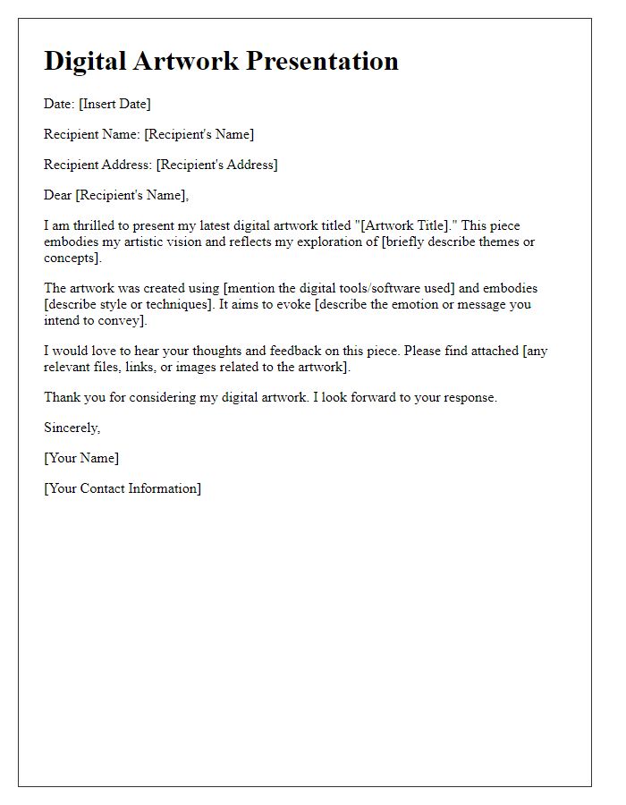 Letter template of digital artwork presentation