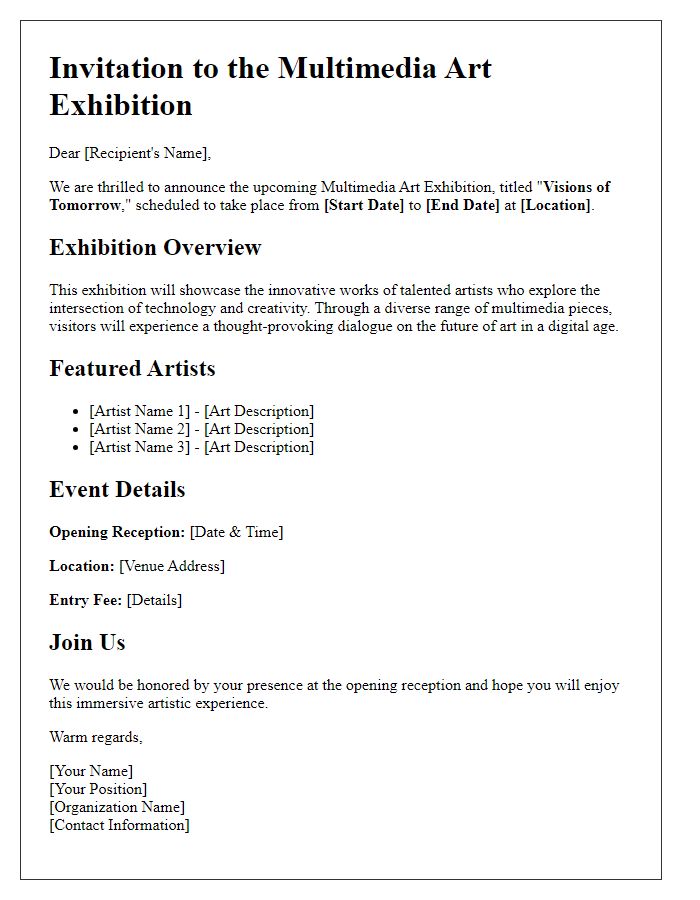 Letter template of multimedia art exhibition overview