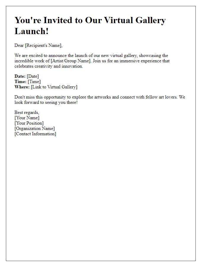 Letter template of virtual gallery launch