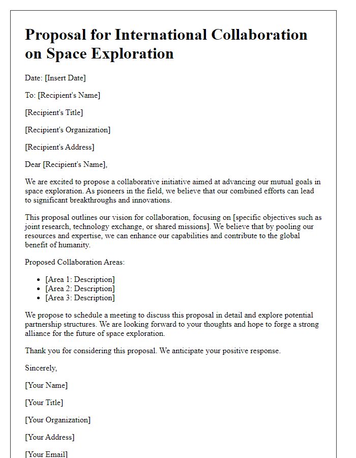 Letter template of an international collaboration proposal for space exploration