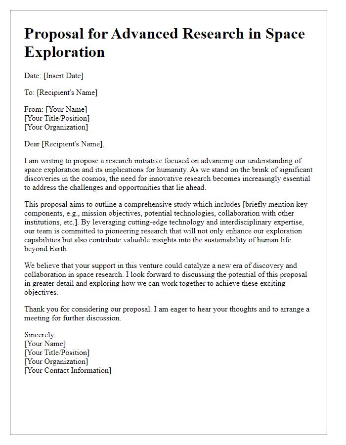 Letter template of a research-focused space exploration proposal introduction