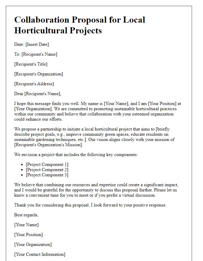 Letter template of collaboration proposal for local horticultural projects