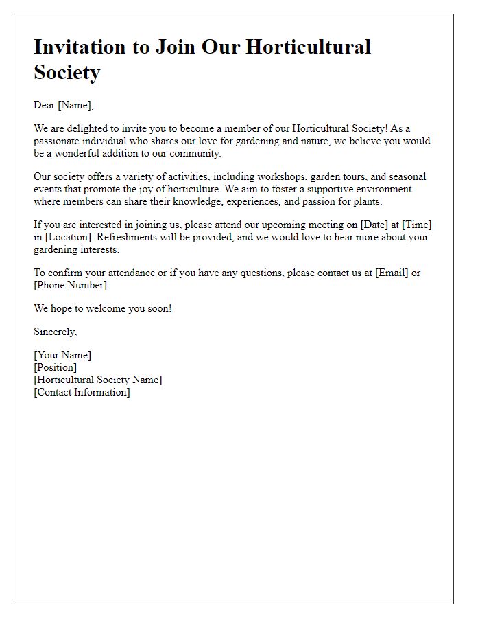 Letter template of invitation to join our horticultural society