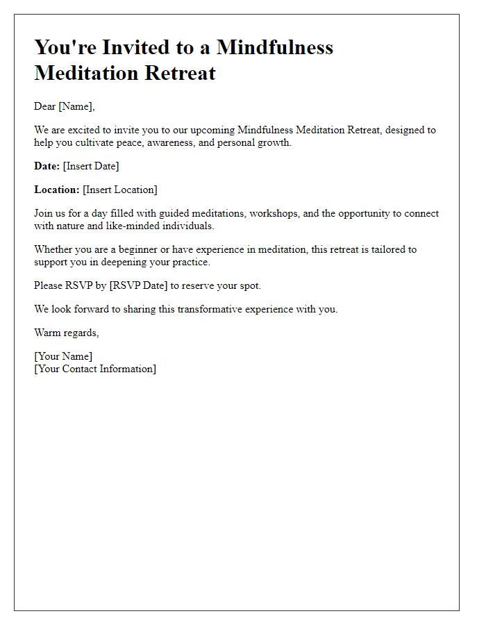 Letter template of mindfulness meditation retreat invitation