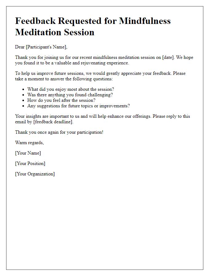 Letter template of mindfulness meditation session feedback request