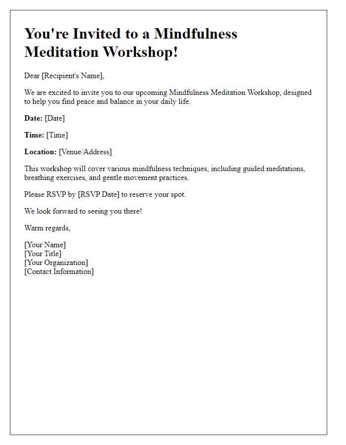 Letter template of mindfulness meditation workshop invitation