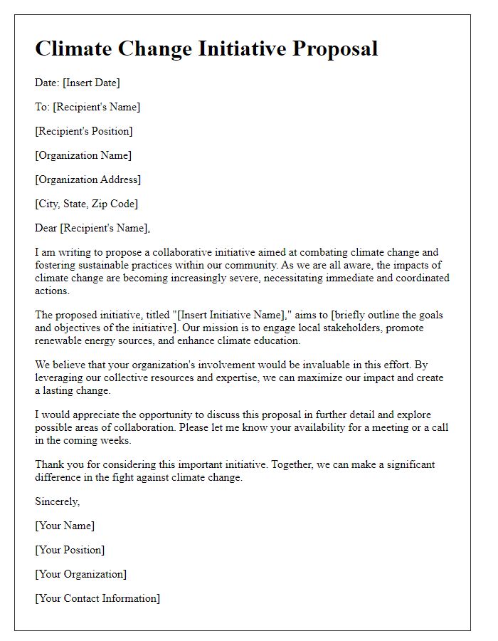 Letter template of climate change initiative proposal.