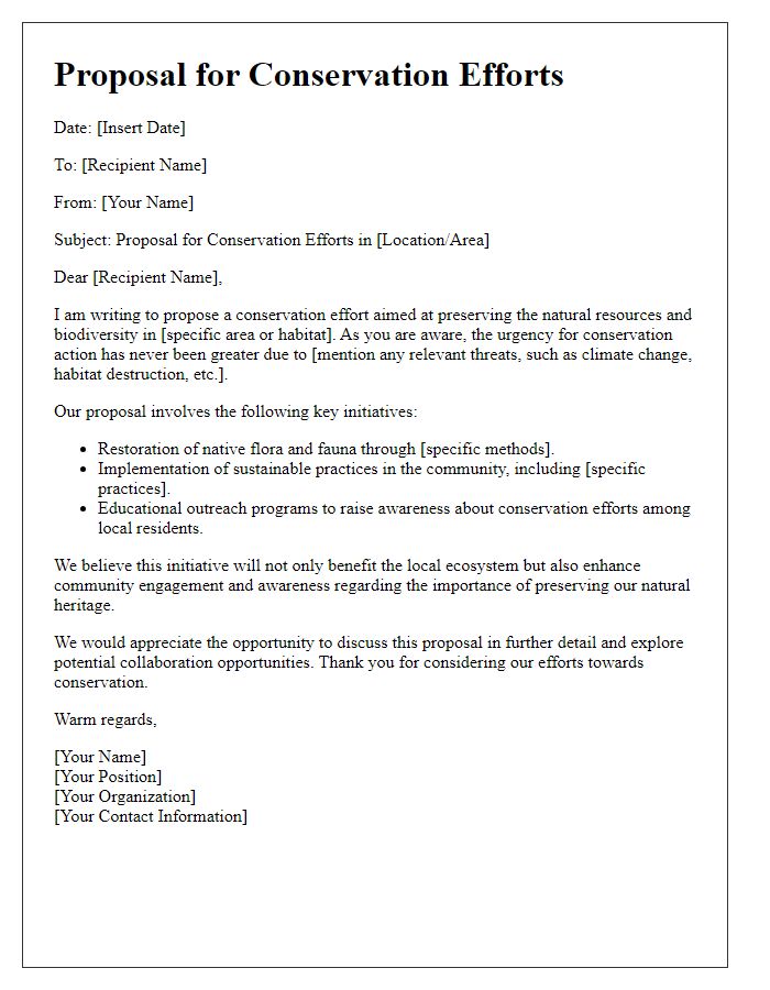 Letter template of conservation effort proposal.