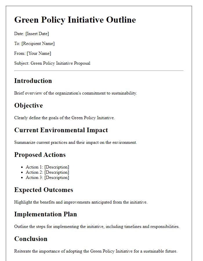 Letter template of green policy initiative outline.