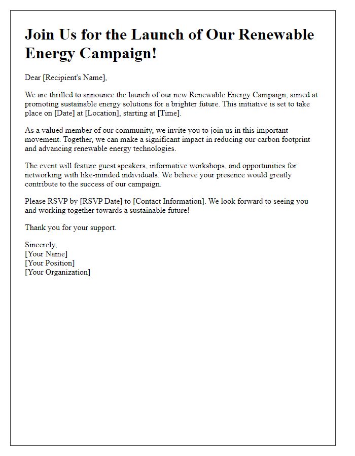 Letter template of renewable energy campaign launch.