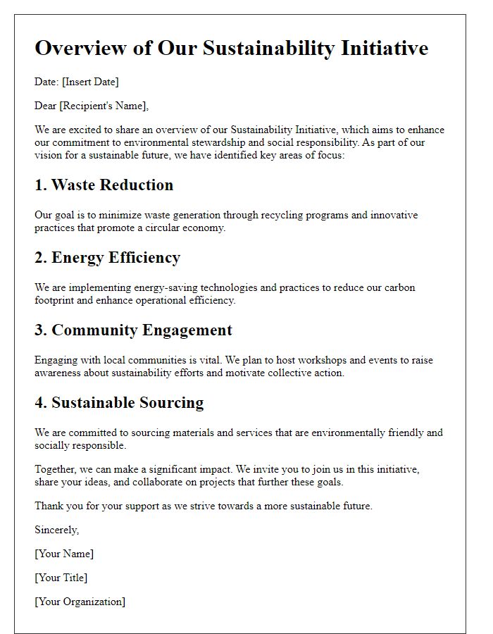 Letter template of sustainability initiative overview.