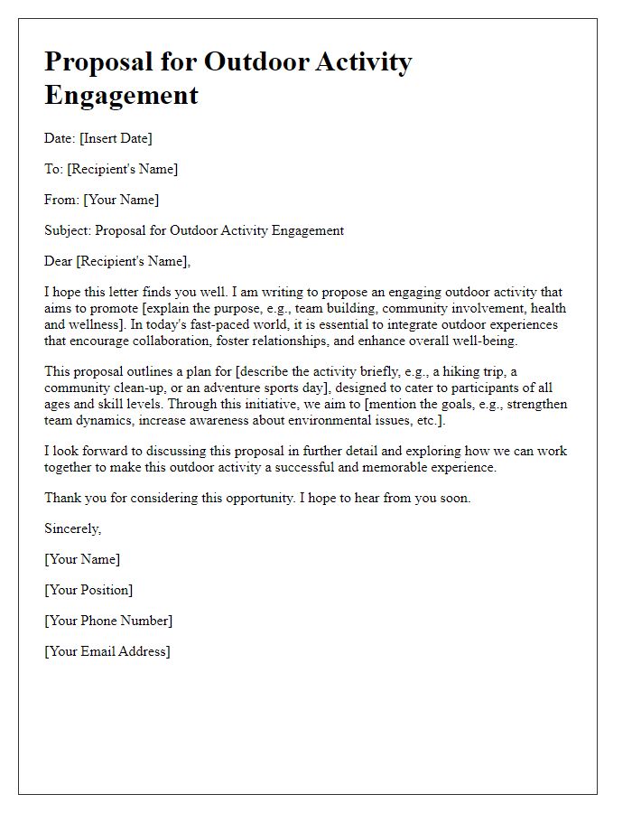 Letter template of outdoor activity engagement proposal introduction