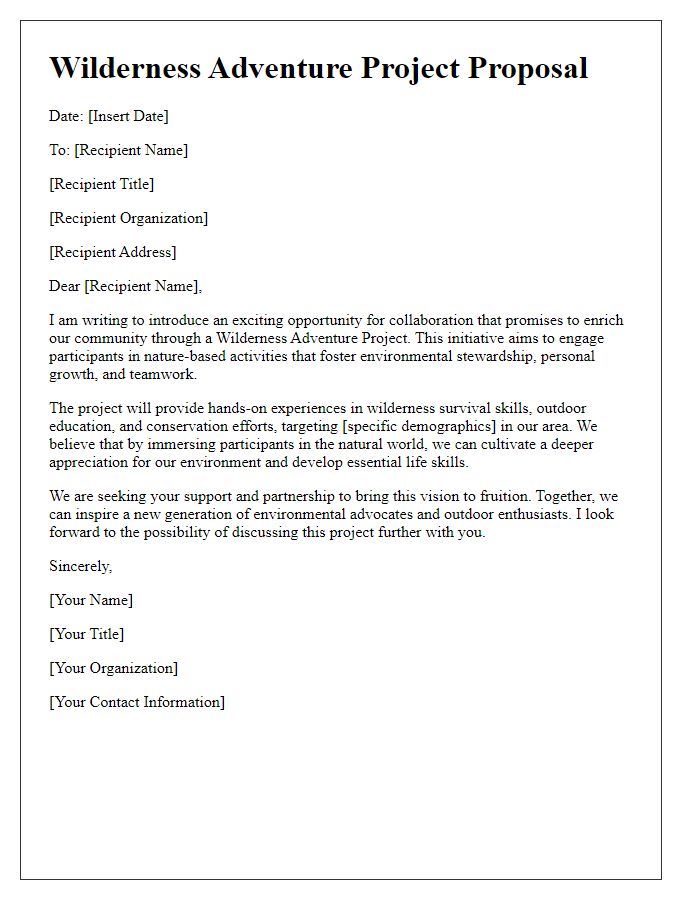 Letter template of wilderness adventure project proposal introduction