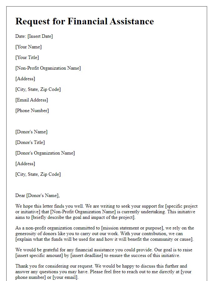 Letter template of a non-profit organization requesting financial assistance.