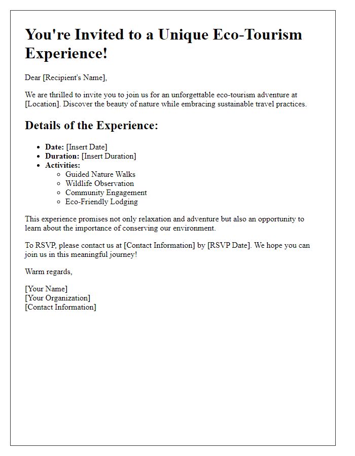 Letter template of eco-tourism experience invitation.