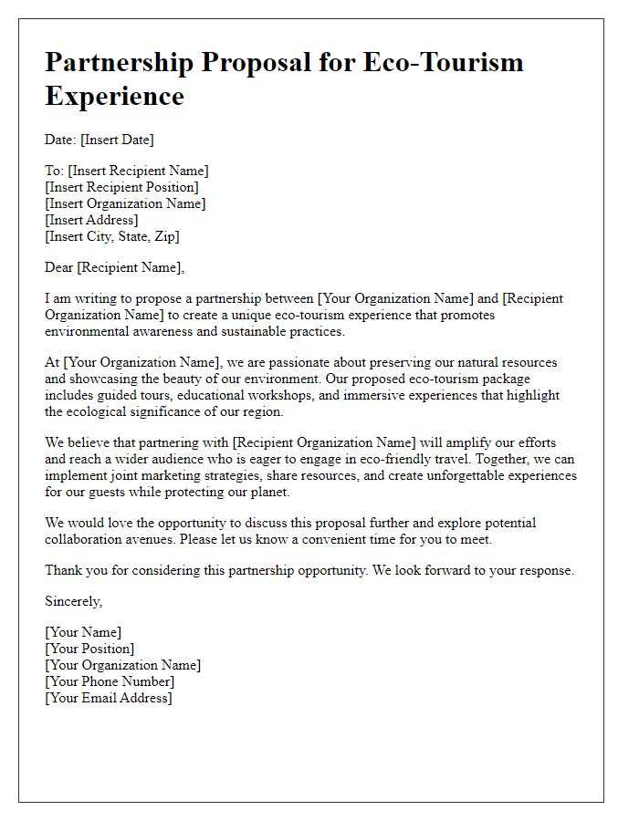 Letter template of eco-tourism experience partnership proposal.