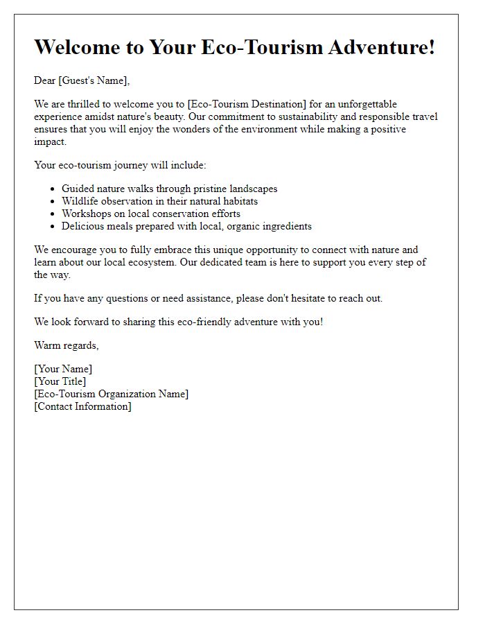 Letter template of eco-tourism experience welcome.