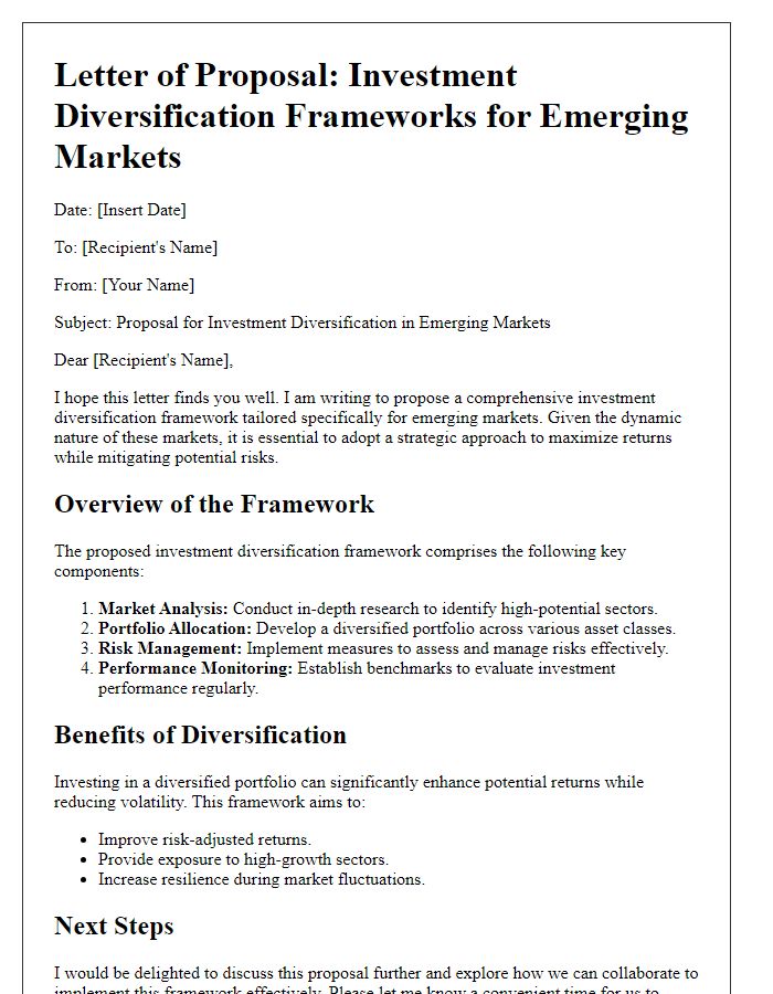 Letter template of investment diversification frameworks for emerging markets