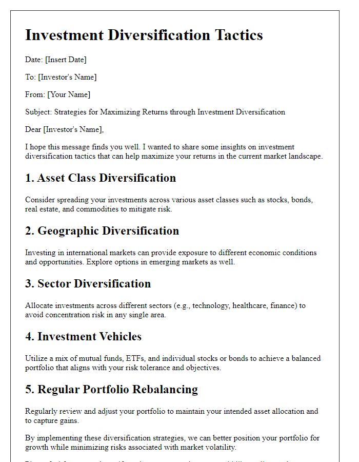 Letter template of investment diversification tactics for maximizing returns