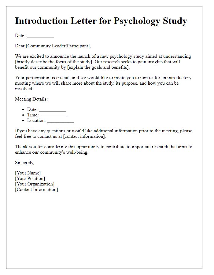 Letter template of psychology study introduction for community outreach.