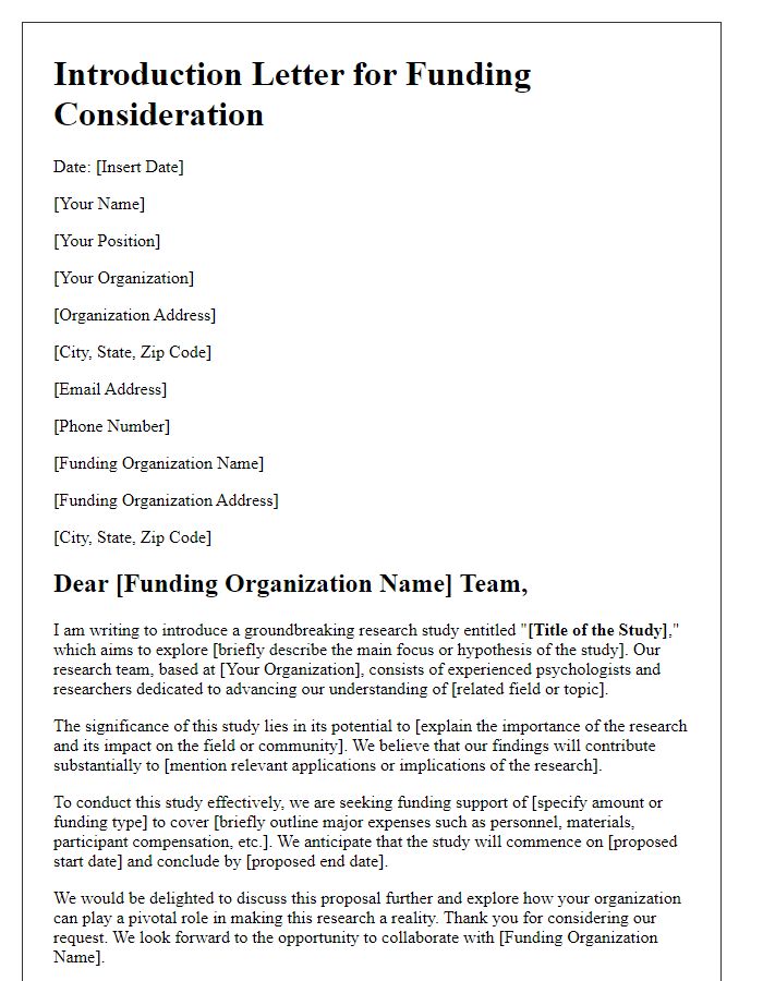 Letter template of psychology study introduction for funding organizations.