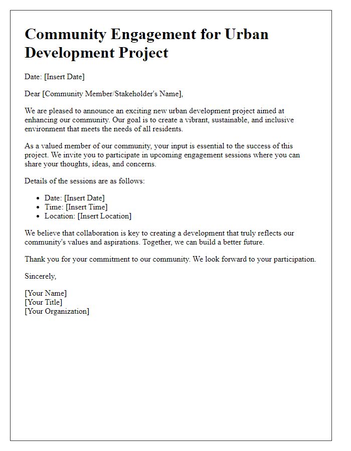 Letter template of community engagement for urban development project introduction