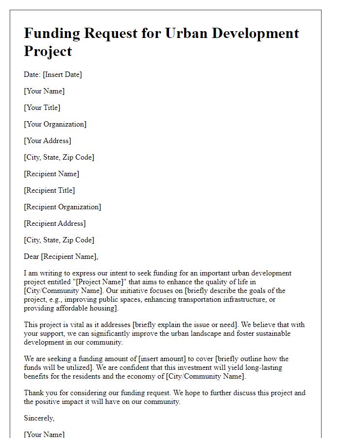 Letter template of funding request for urban development project introduction