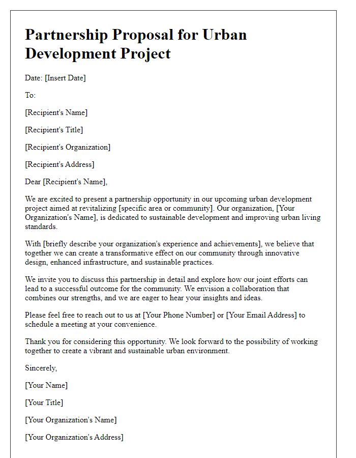 Letter template of partnership proposal for urban development project introduction