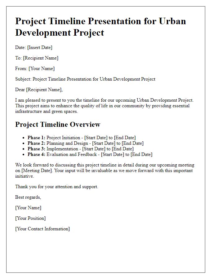 Letter template of project timeline presentation for urban development project introduction