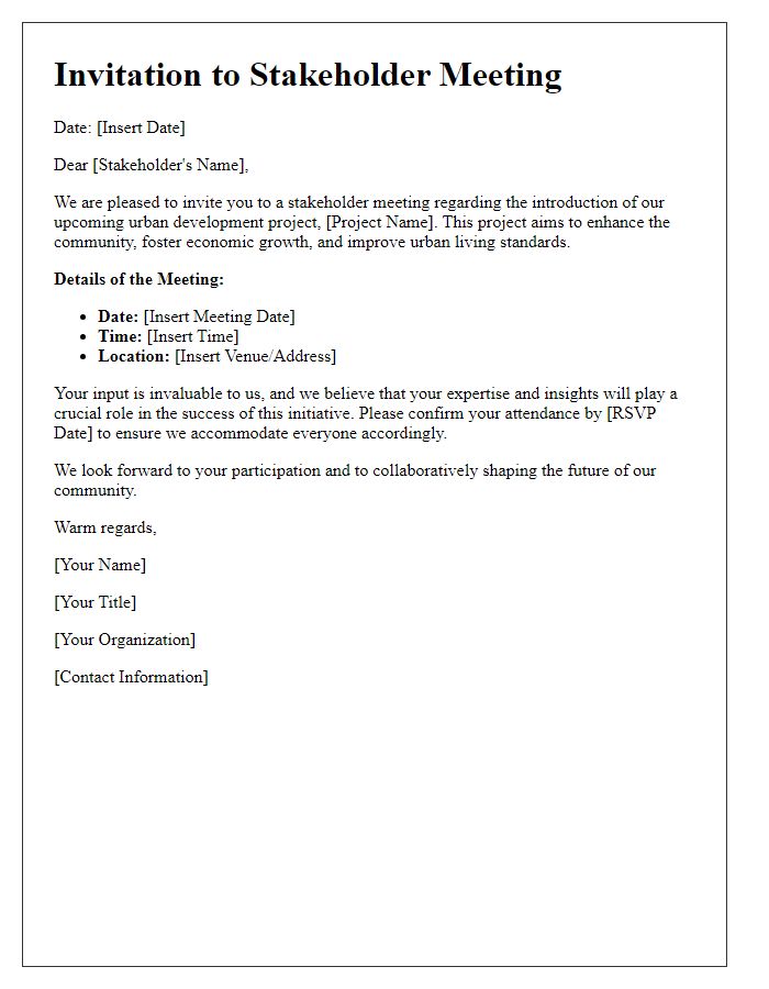 Letter template of stakeholder invitation for urban development project introduction