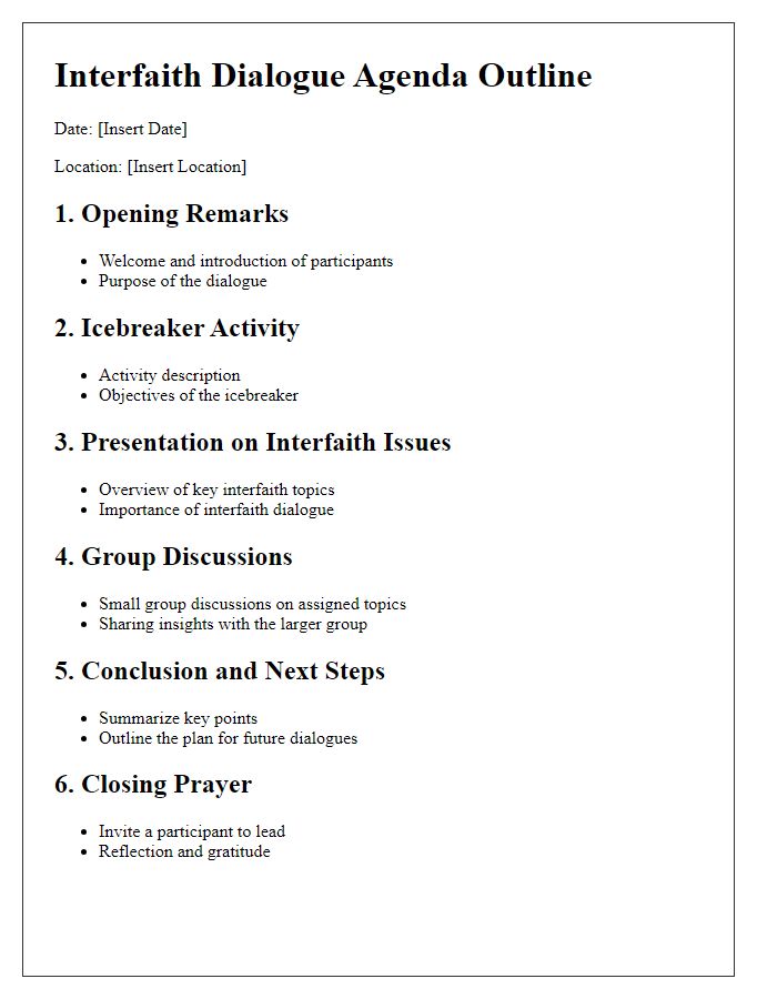 Letter template of interfaith dialogue agenda outline