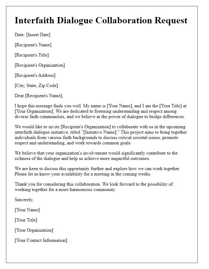 Letter template of interfaith dialogue collaboration request