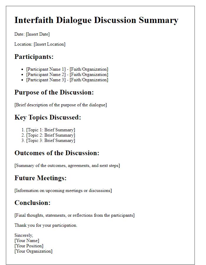 Letter template of interfaith dialogue discussion summary