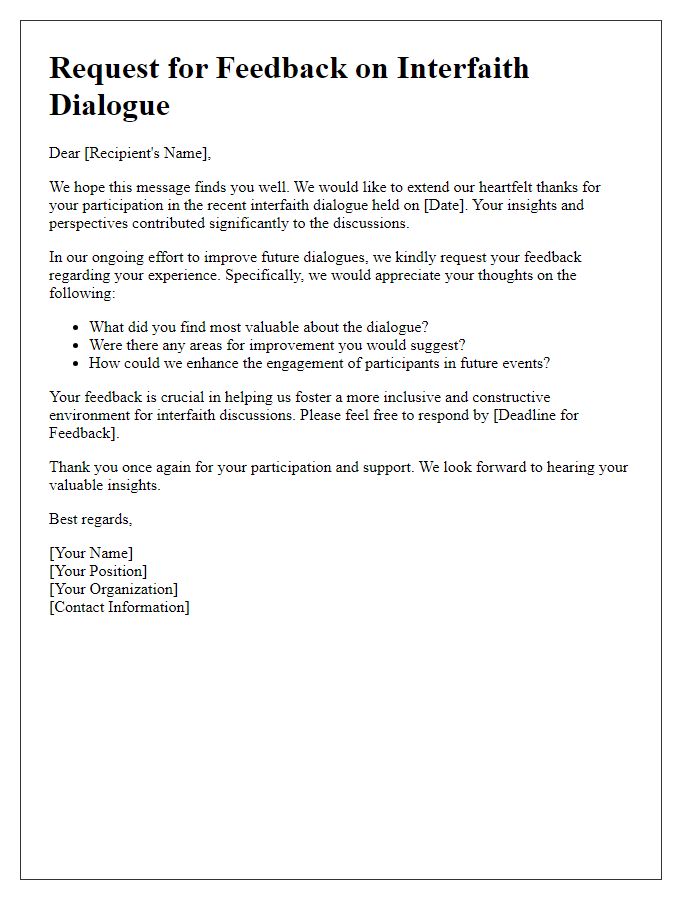 Letter template of interfaith dialogue feedback request