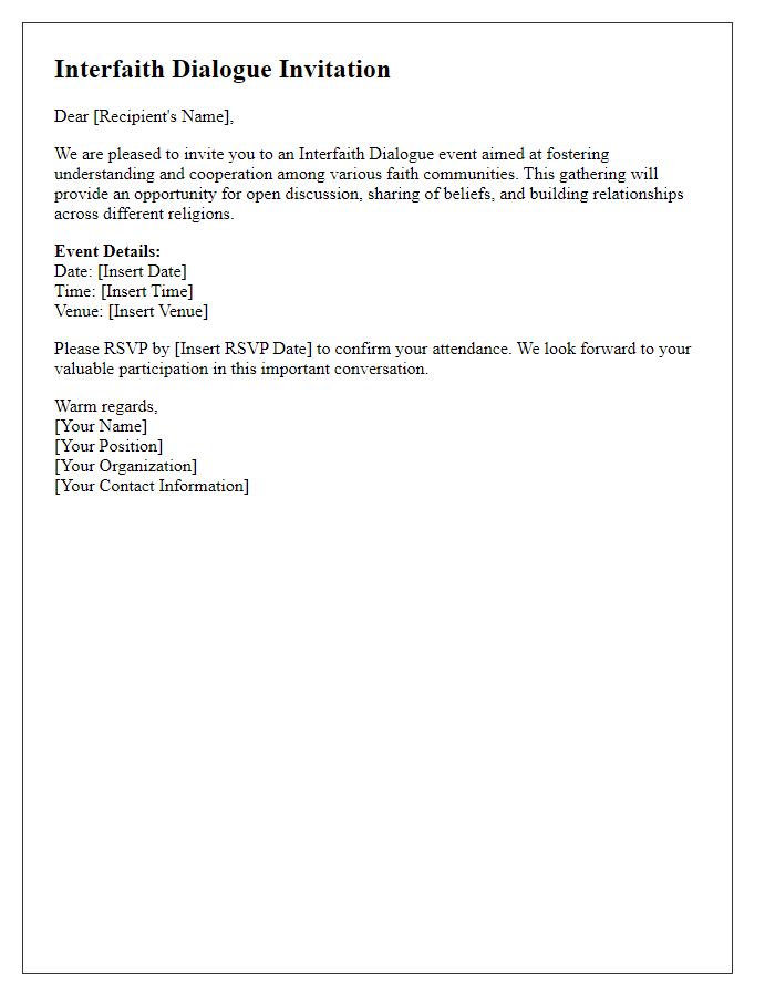 Letter template of interfaith dialogue invitation