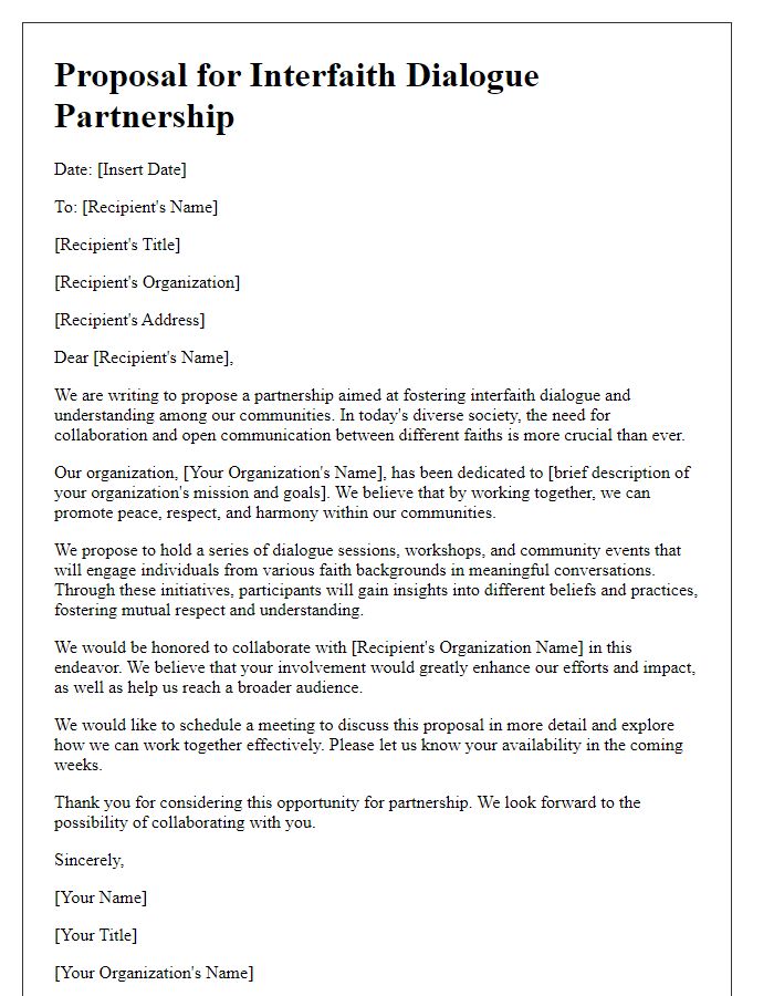 Letter template of interfaith dialogue partnership proposal