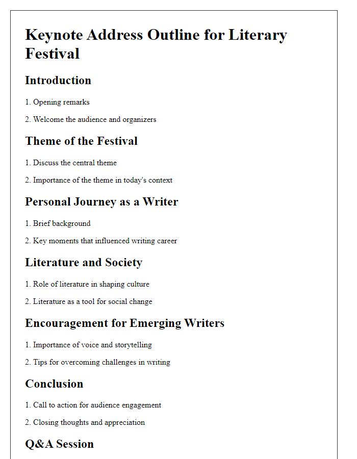 Letter template of keynote address outline for literary festival.