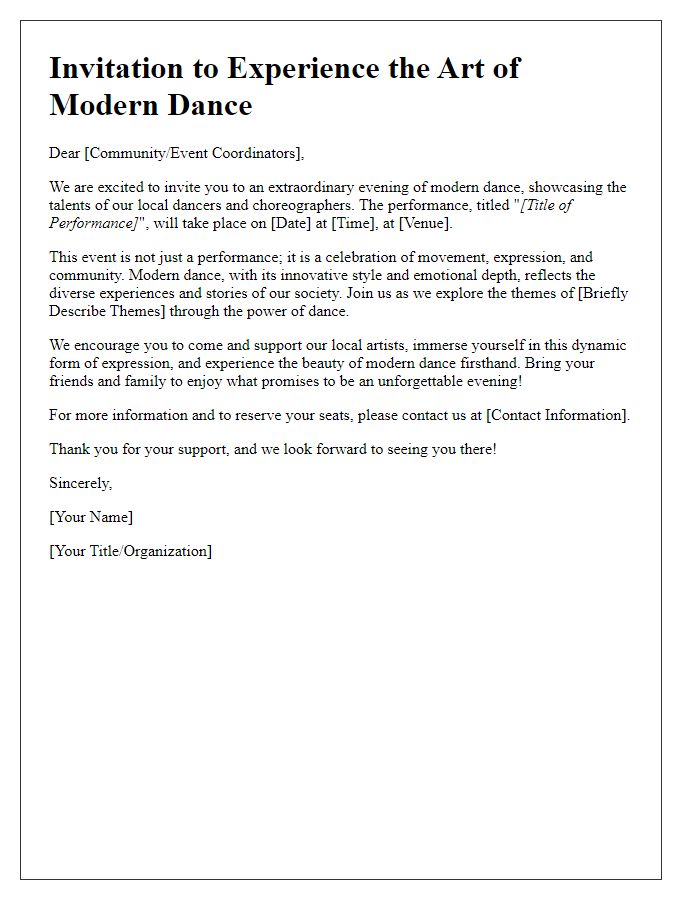 Letter template of modern dance performance introduction for community events.