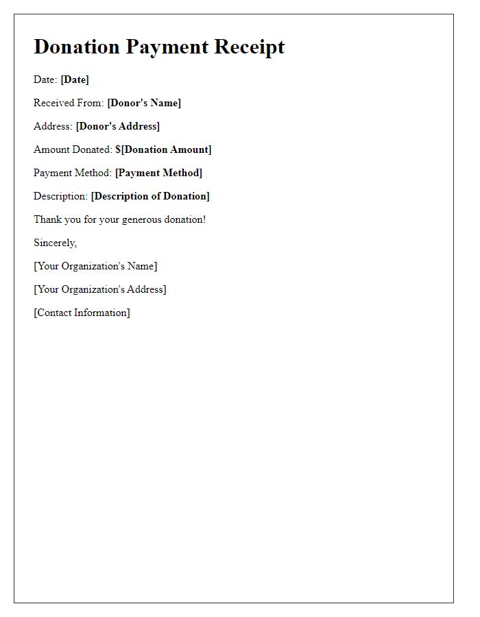 Letter template of payment receipt for donation