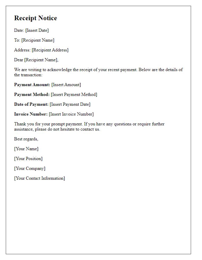 Letter template of receipt notice for recent payment