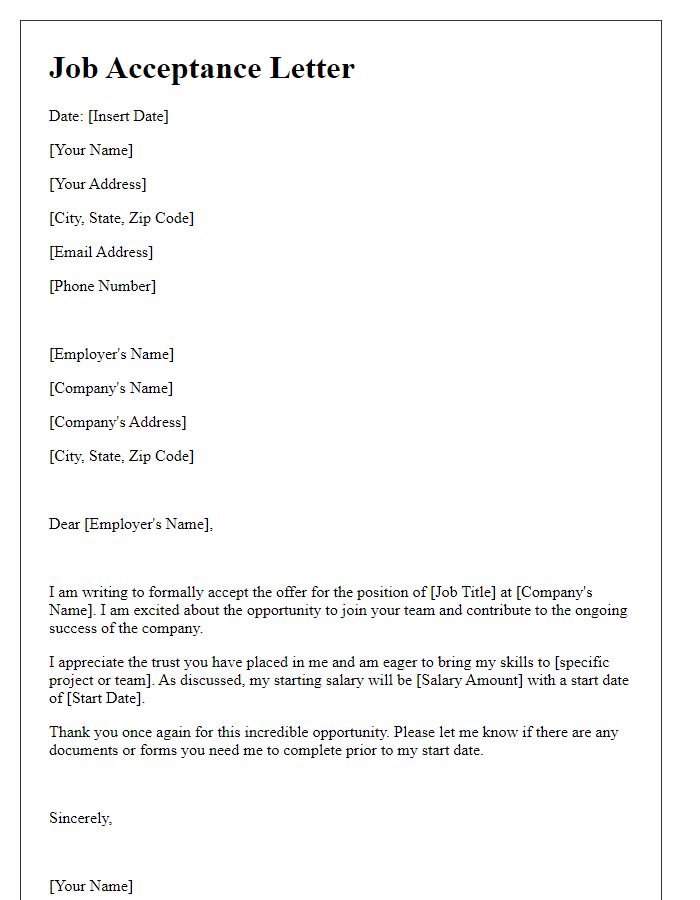 Letter template of acceptance of your job application.