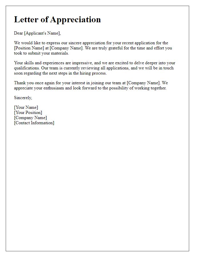 Letter template of appreciation for submitting your application.