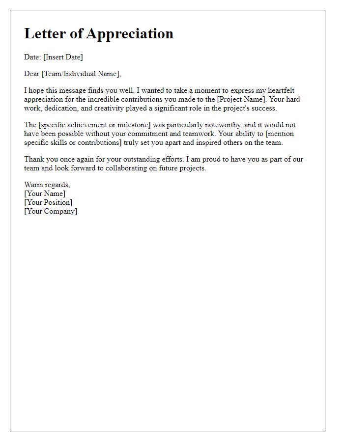 Letter template of Appreciation for Project Team Contributions