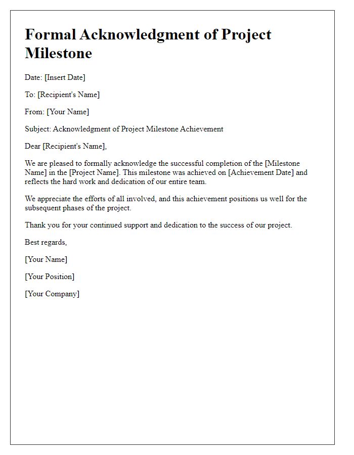 Letter template of Formal Acknowledgment for Project Milestone