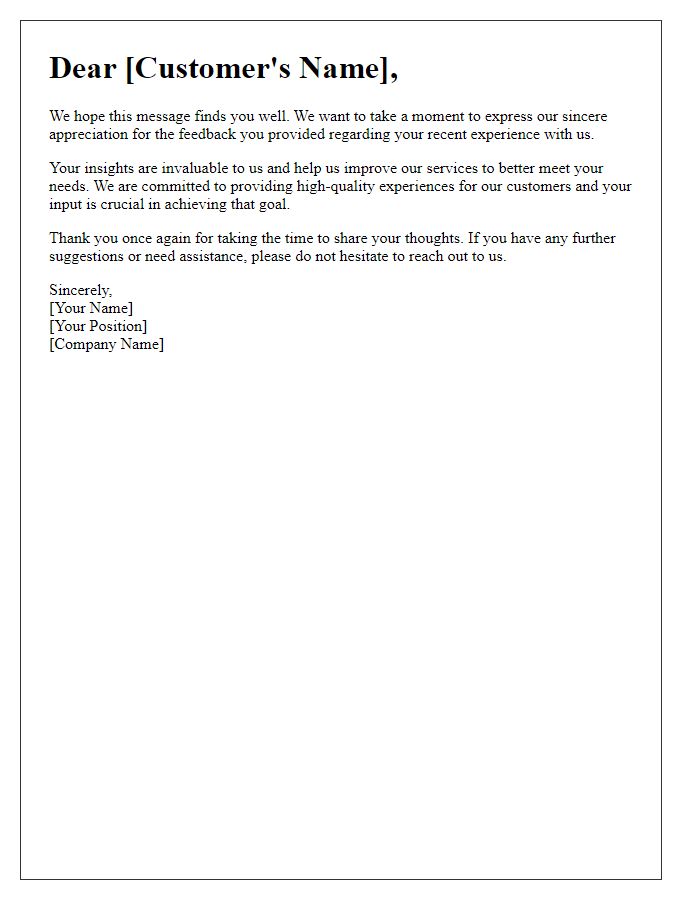 Letter template of appreciation for customer feedback.