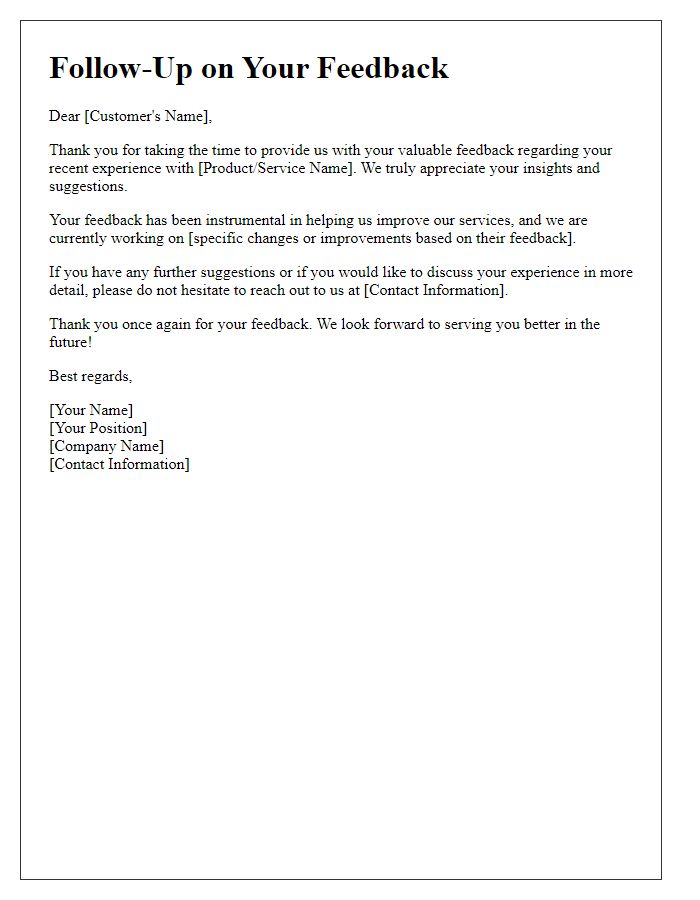 Letter template of follow-up after customer feedback received.