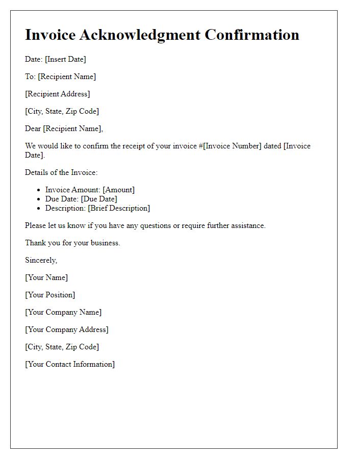 Letter template of Invoice Acknowledgment Confirmation