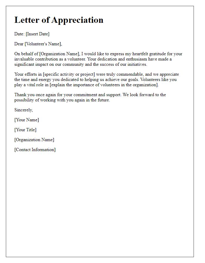 Letter template of appreciation for volunteer involvement