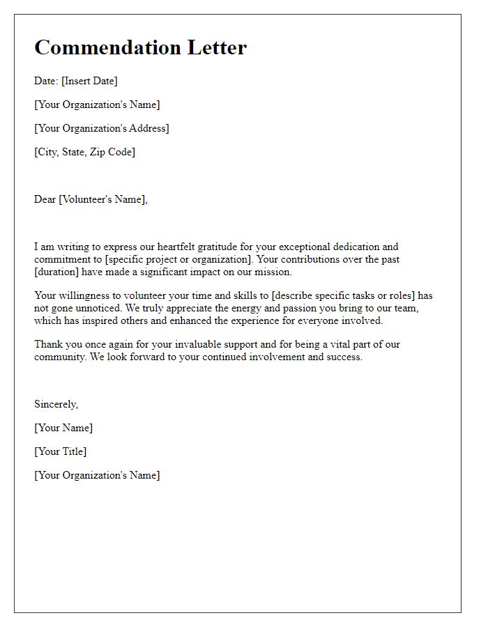 Letter template of commendation for volunteer dedication